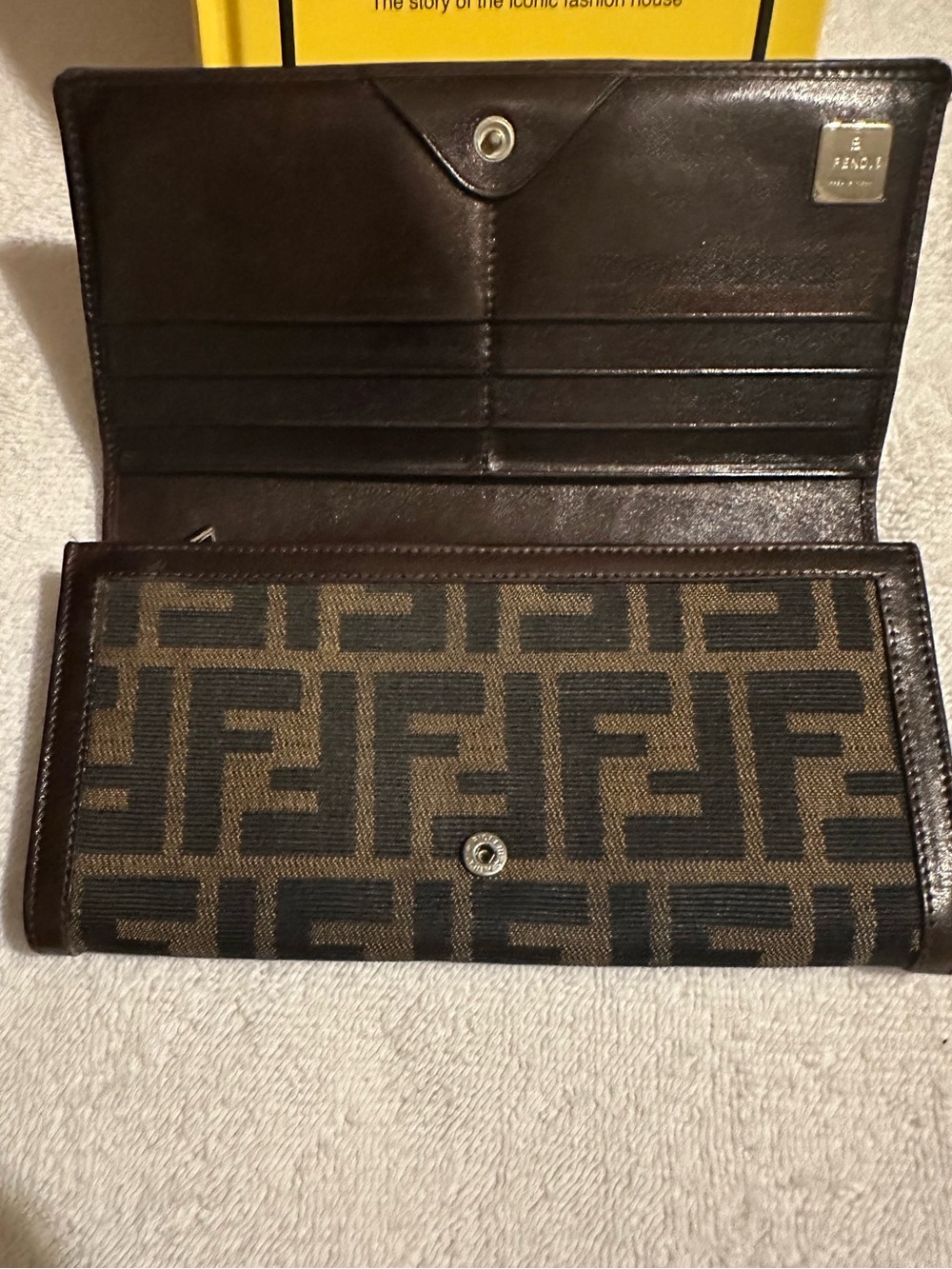 Authentic Fendi Zucca FF Long Wallet Brown Canvas Leather Vintage - Picture 4 of 12
